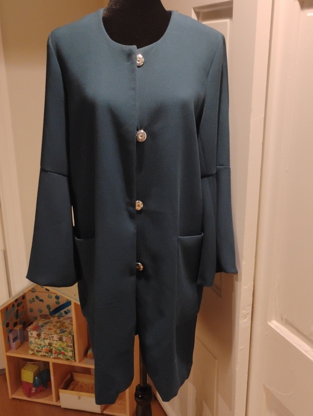 BAGATELLE Duster Coat Teal Patch Pockets NWOT